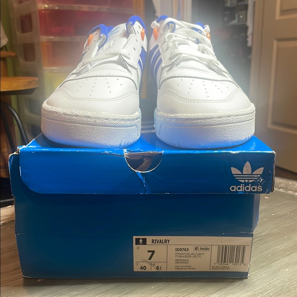 adidas White and Blue Athletic Shoes